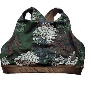 Joy Lab Sparkle Brown/ Hunter Green Floral Design Sports Bra S